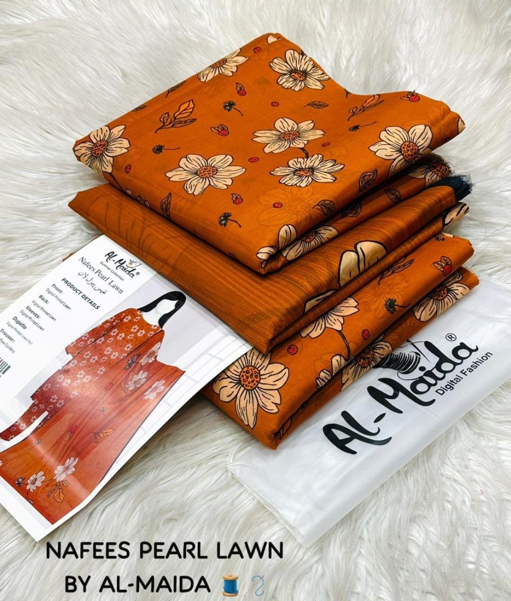 NAFEES Pearl Lawn | 3 Piece Digital Printed Suit by AL-MAIDA - Image 5