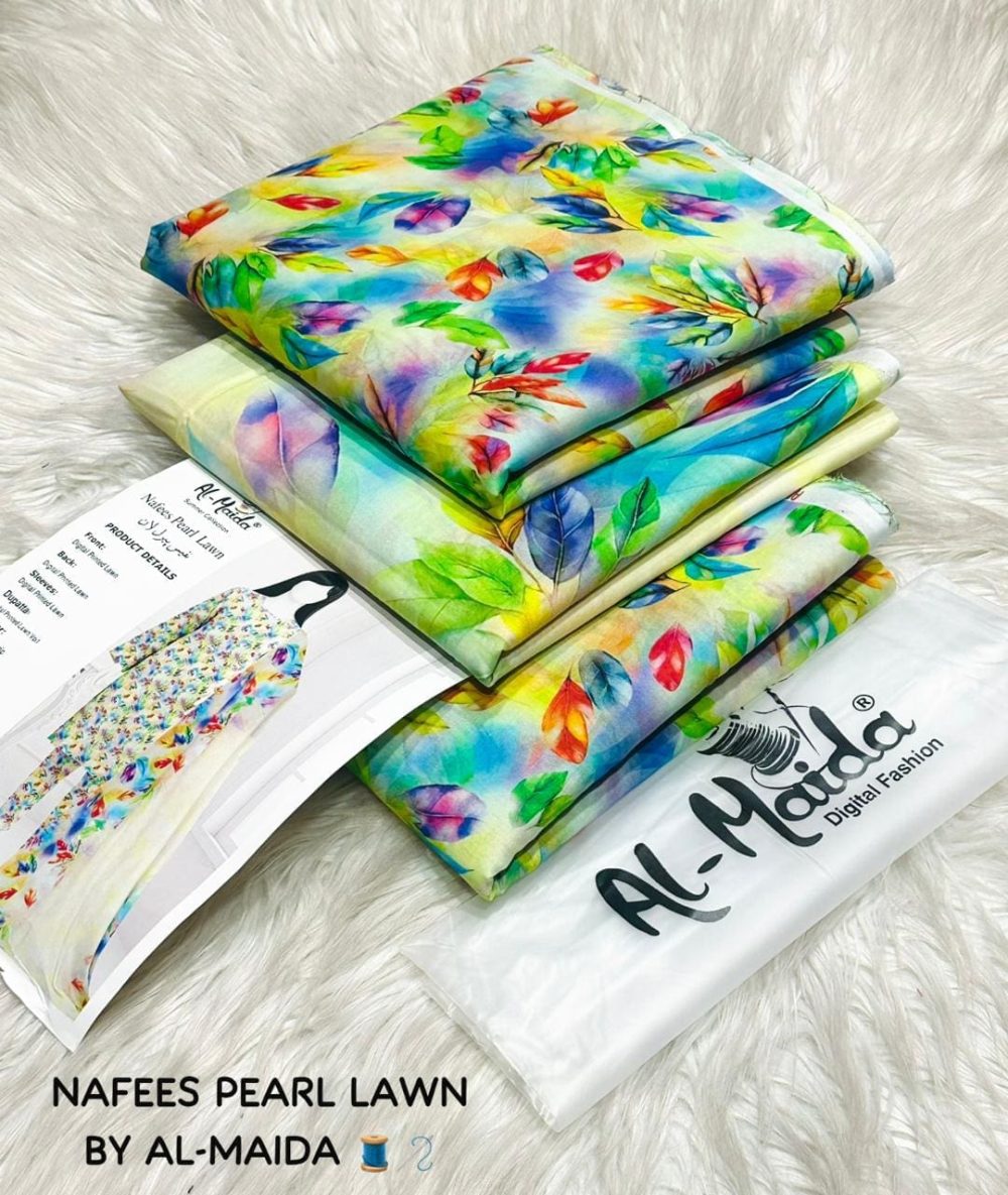 NAFEES Pearl Lawn | 3 Piece Digital Printed Suit by AL-MAIDA - Image 6