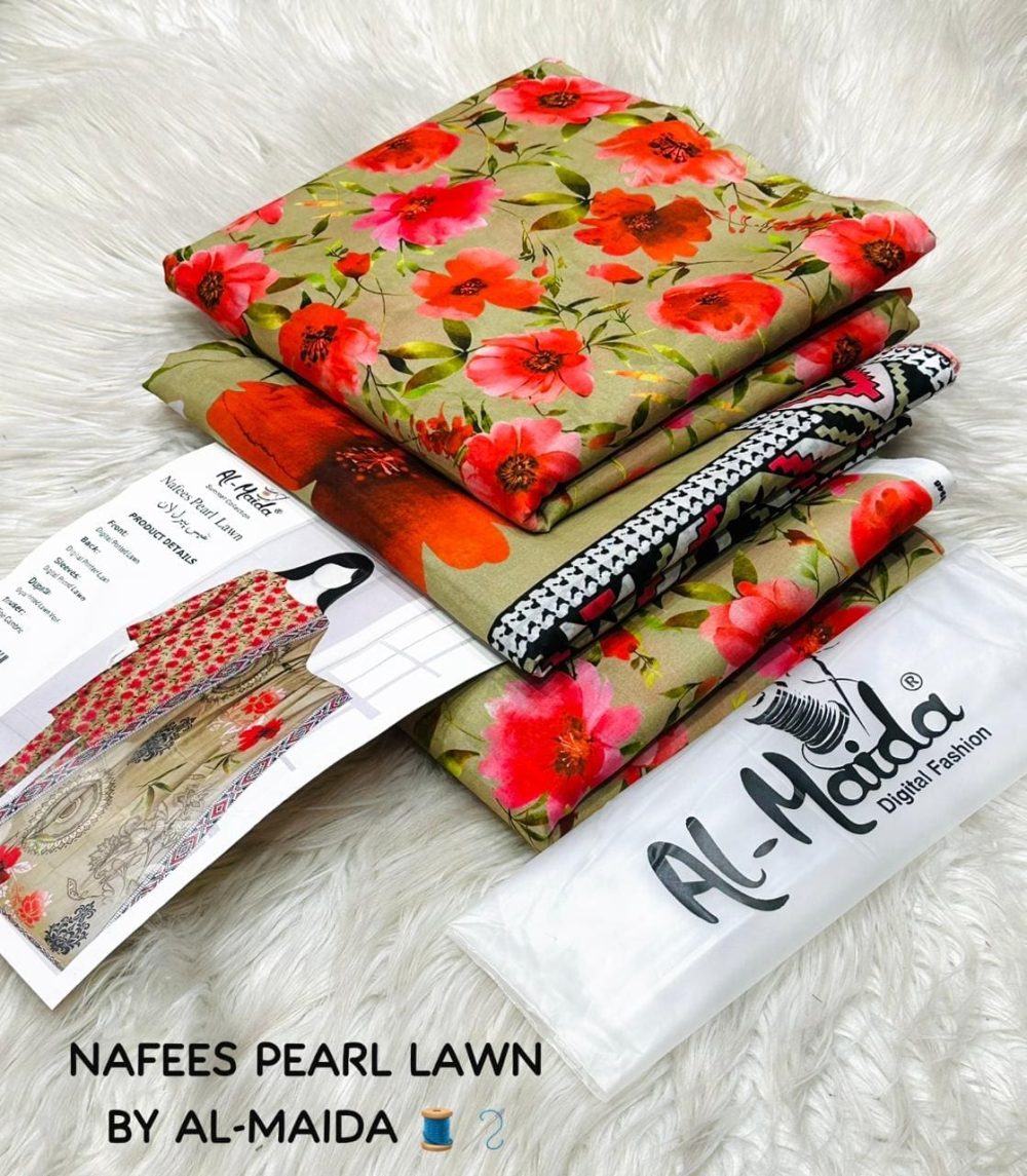 NAFEES Pearl Lawn | 3 Piece Digital Printed Suit by AL-MAIDA - Image 7