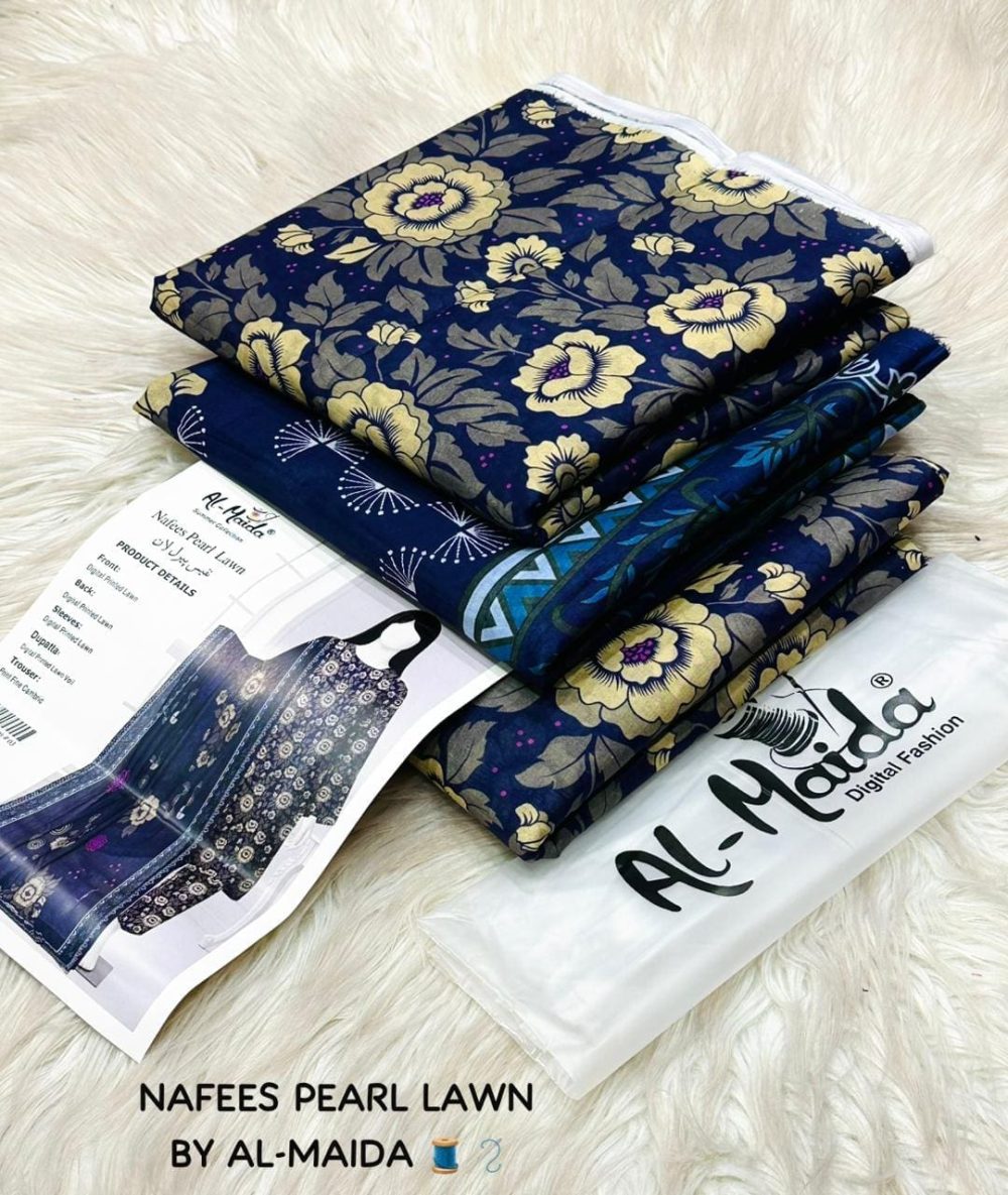 NAFEES Pearl Lawn | 3 Piece Digital Printed Suit by AL-MAIDA - Image 8