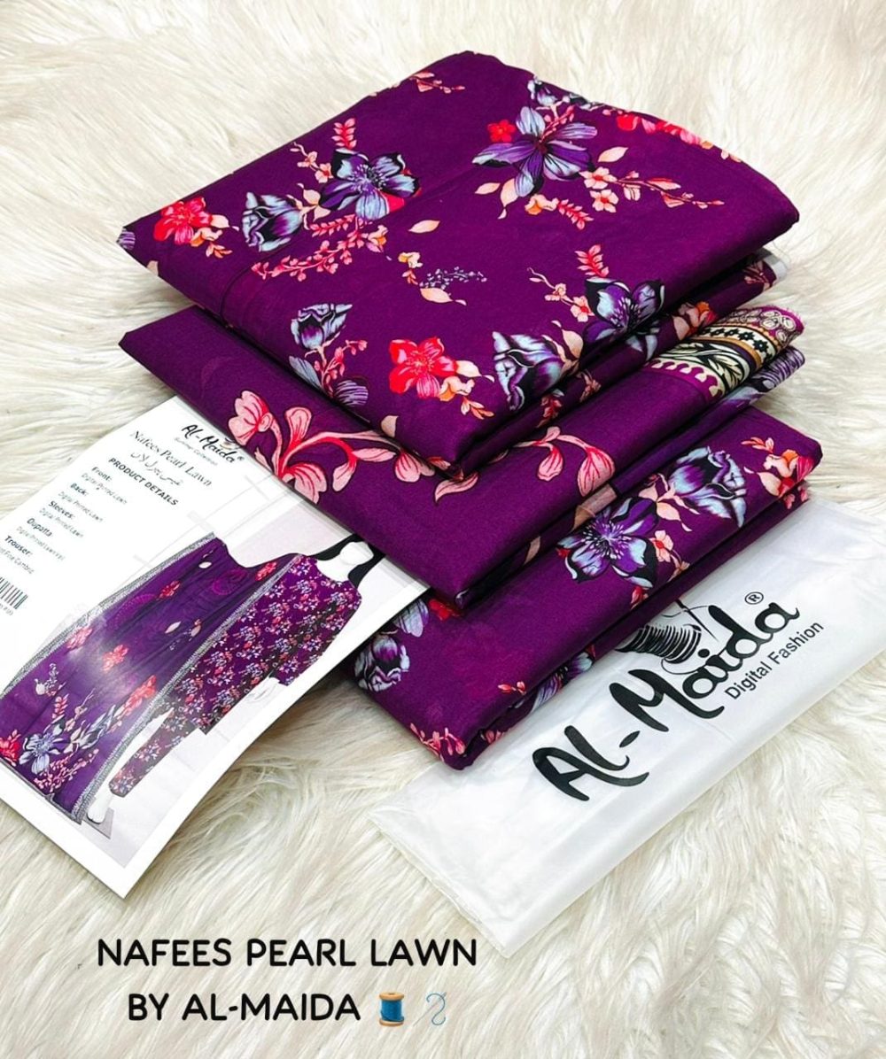 NAFEES Pearl Lawn | 3 Piece Digital Printed Suit by AL-MAIDA - Image 10