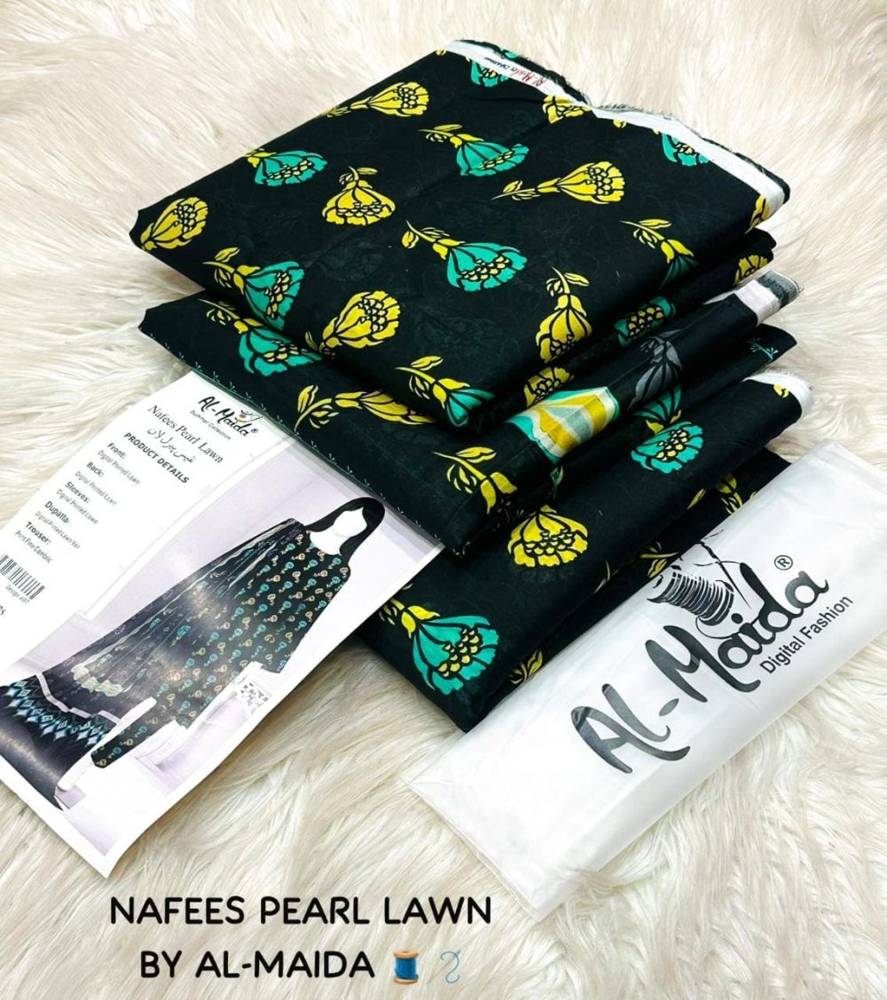 NAFEES Pearl Lawn | 3 Piece Digital Printed Suit by AL-MAIDA - Image 9