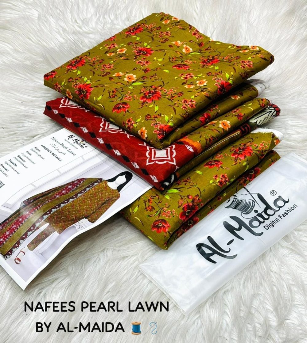 NAFEES Pearl Lawn | 3 Piece Digital Printed Suit by AL-MAIDA - Image 11
