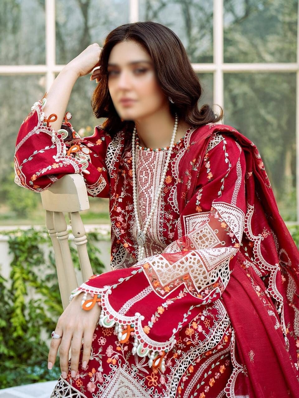 BIN ILYAAS 3PC Embroidered Lawn Suit with Chiffon Dupatta - Image 2