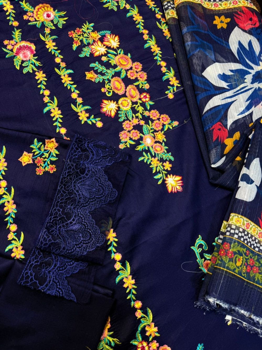 Aneelas 3 Piece Embroidered Lawn Suit Slub Monark Dupatta D 4059 - Image 5