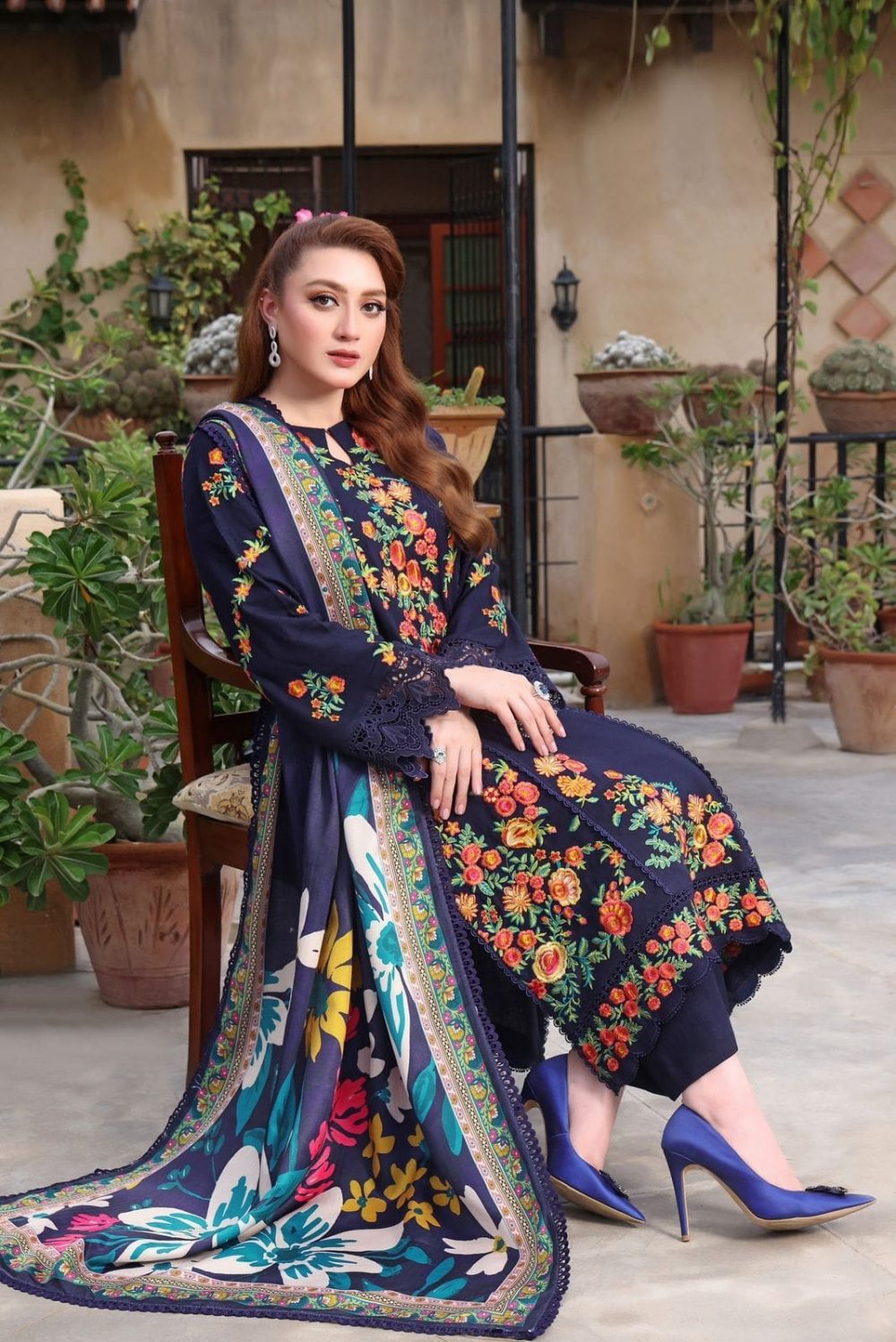 Aneelas 3 Piece Embroidered Lawn Suit Slub Monark Dupatta D 4059 - Image 2