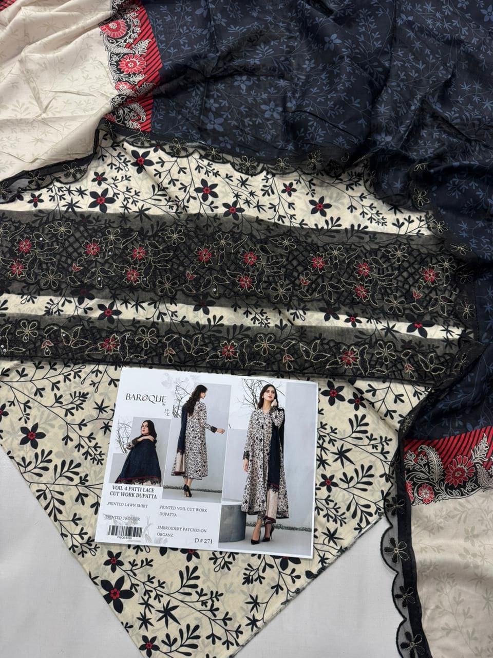 Baroque 3 Piece Printed Lawn Suit With Voile Dupatta - Image 4