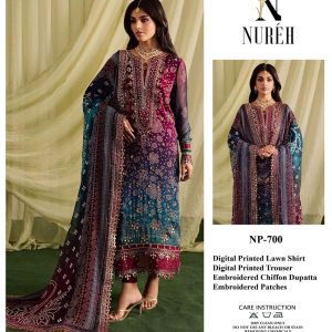 Nureh 3 Piece Printed Lawn Suit With Chiffon Dupatta