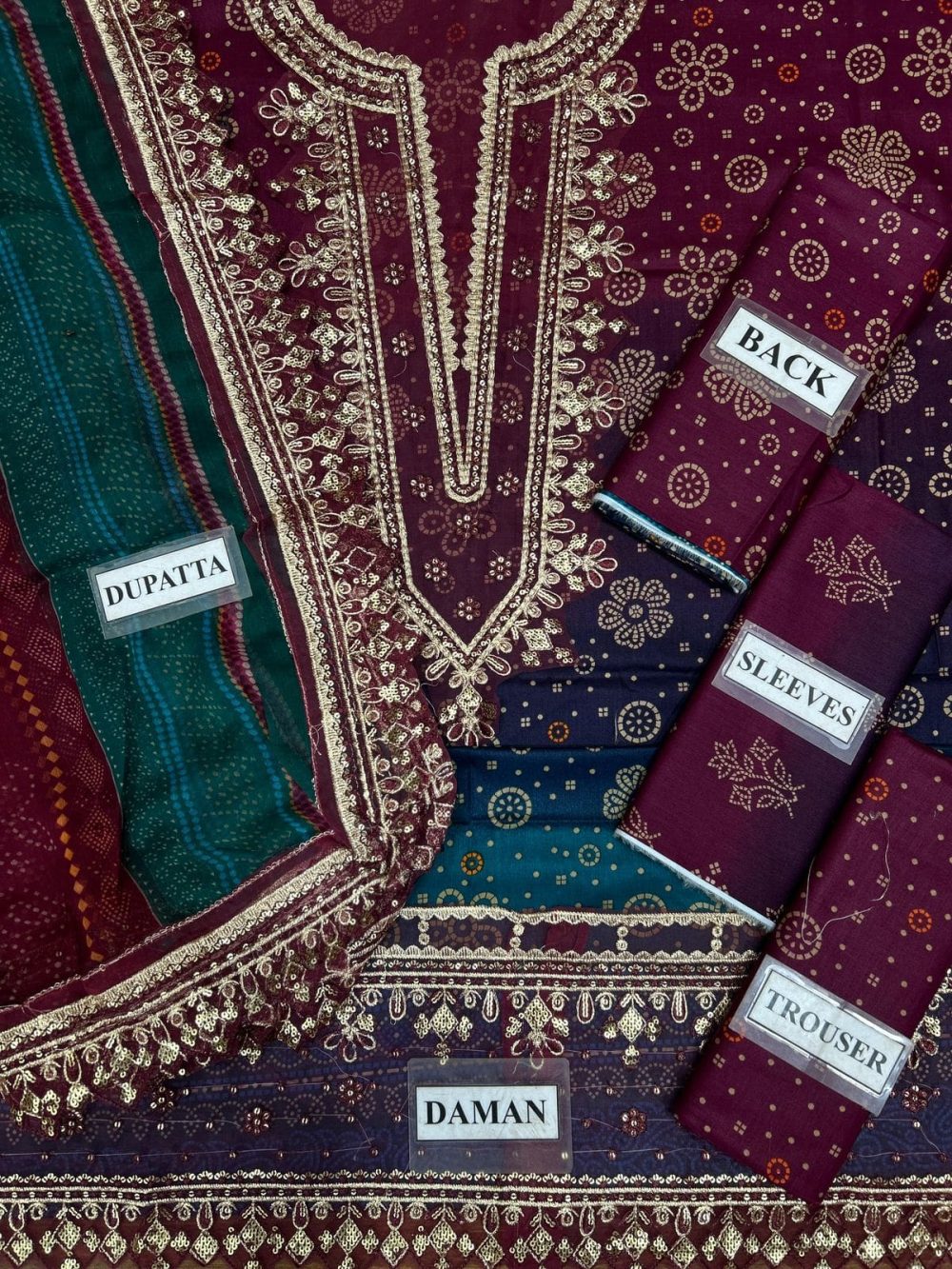 Nureh 3 Piece Printed Lawn Suit With Chiffon Dupatta - Image 7