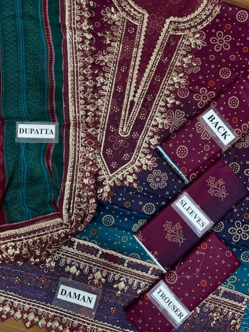 Nureh 3 Piece Printed Lawn Suit With Chiffon Dupatta - Image 6
