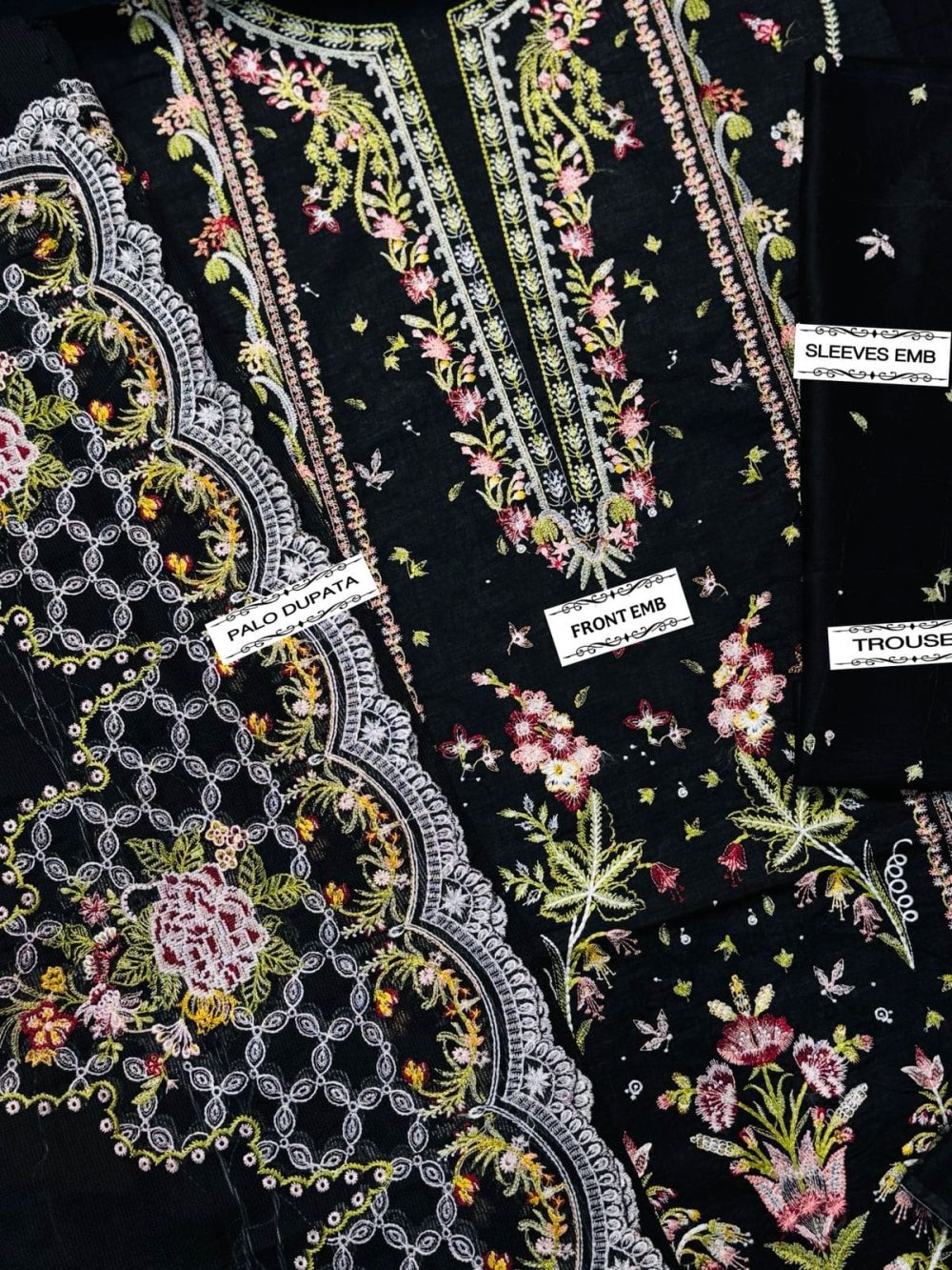 Qalamkar 3 Piece Embroidered Lawn Suit Khaadi Net Dupatta Code 4003 - Image 4
