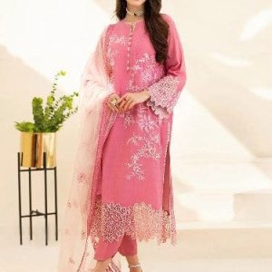 Roheenaz 3 Piece Embroidered Lawn Suit With Organza Dupatta