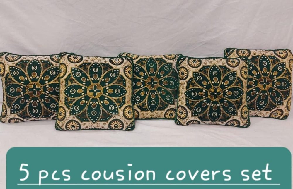 5 Pcs Zinc Velvet Jacquard Cushion Covers Set With Zip Closure