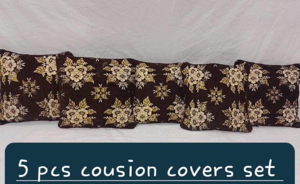 5 Pcs Brown Velvet Jacquard Cushion Covers Set With Zip Closure