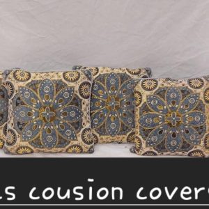 5 Pcs Grey Velvet Jacquard Cushion Covers Set With Zip Closure