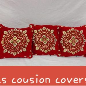 5 Pcs Red Velvet Jacquard Cushion Covers Set With Zip Closure