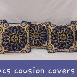 5 Pcs Blue Velvet Jacquard Cushion Covers Set With Zip Closure
