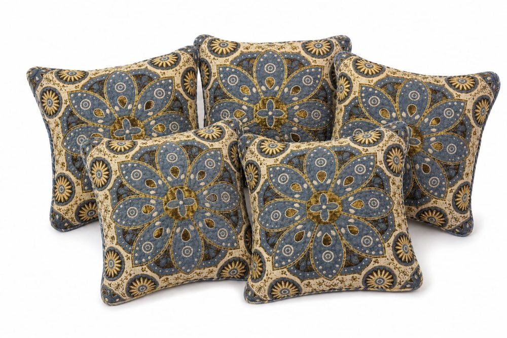 5 Pcs Grey Velvet Jacquard Cushion Covers Set With Zip Closure - Image 2