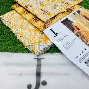 Junaid Jamshed Skin Yellow 3 Piece Chikankari Embroidered Lawn Suit