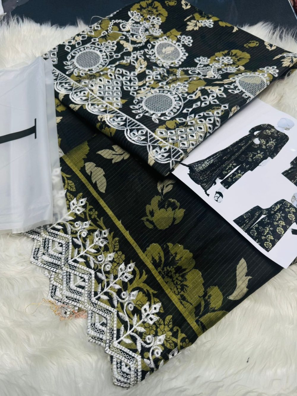 Junaid Jamshed Black 3 Piece Chikankari Embroidered Lawn Suit