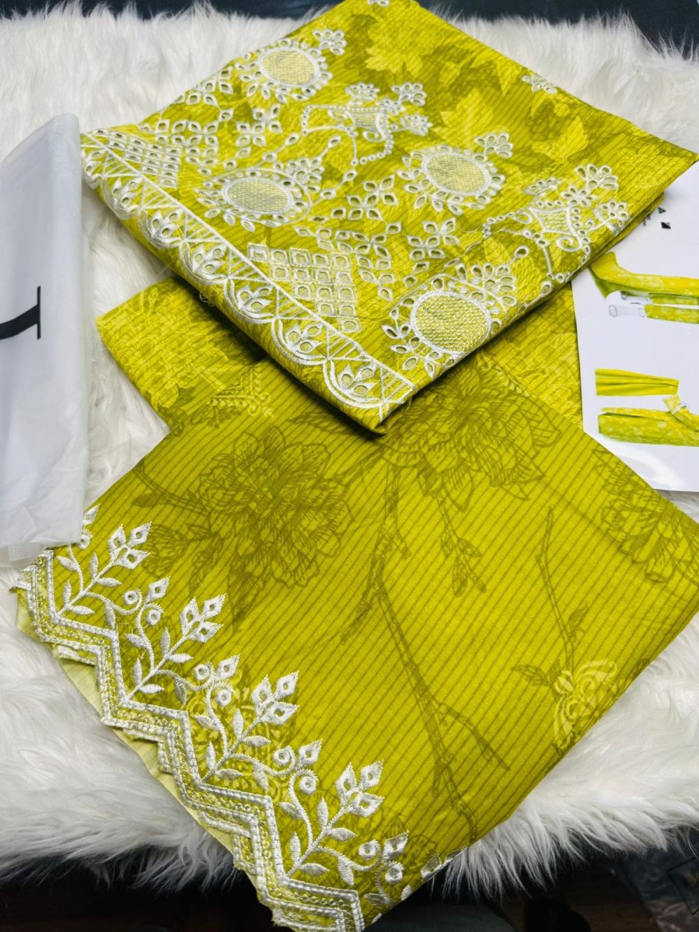 Junaid Jamshed Juicy Yellow Green Chikankari Lawn Suit 3Pc