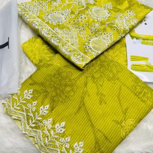 Junaid Jamshed Juicy Yellow Green Chikankari Lawn Suit 3Pc