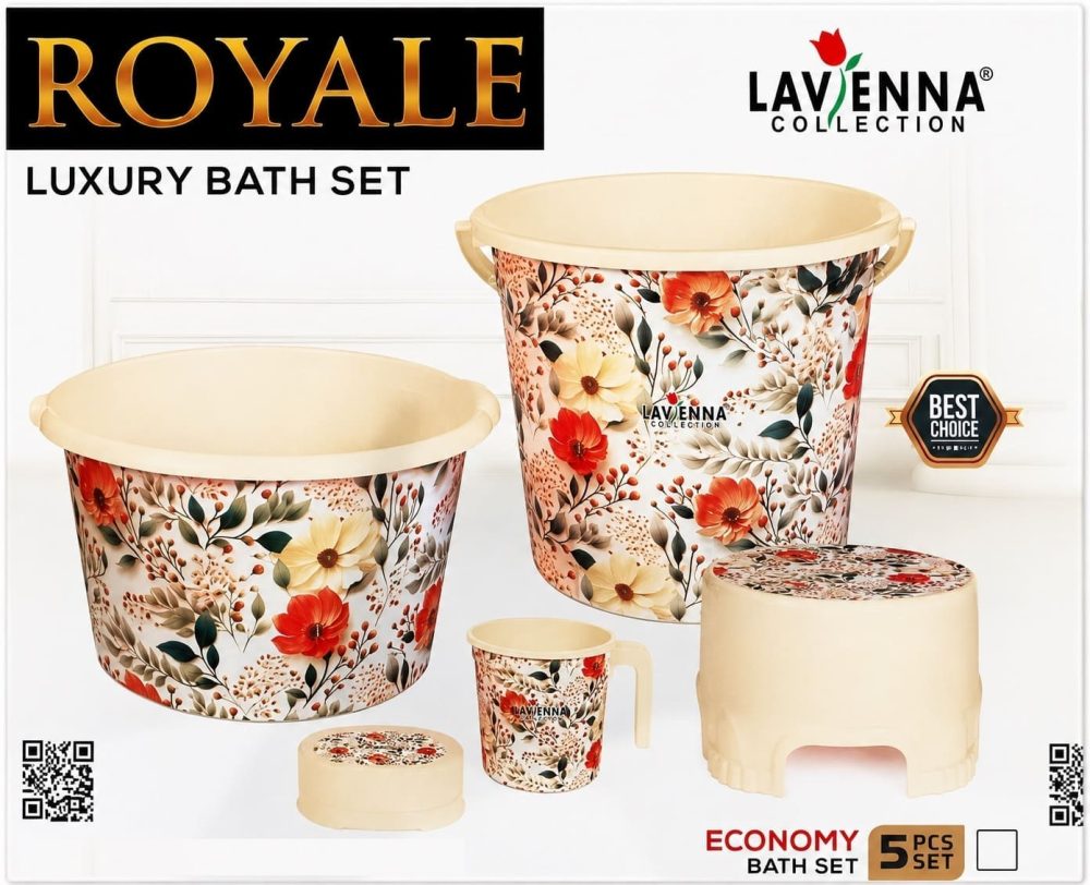 Royale Luxury 5 Pcs Bath Set Floral Design Plastic Bathroom Set