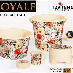 Royale Luxury 5 Pcs Bath Set Floral Design Plastic Bathroom Set