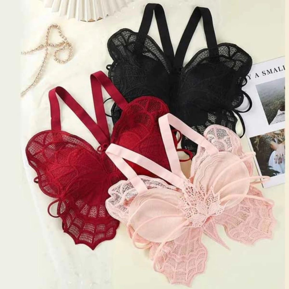 Butterfly Backless Light Padded Lace Fashion Bra for Women - Image 3