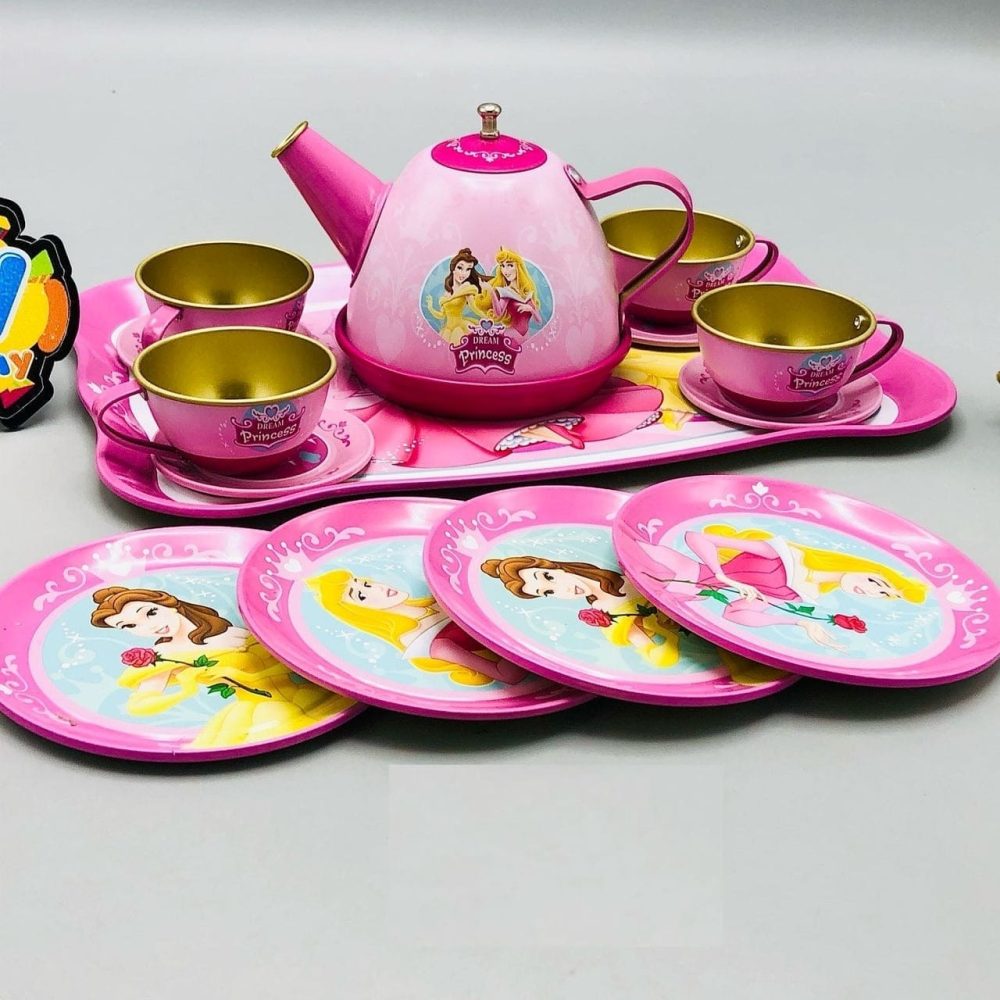 14Pcs Princess Metal Tea Set for Kids with Portable Storage Case - Image 2